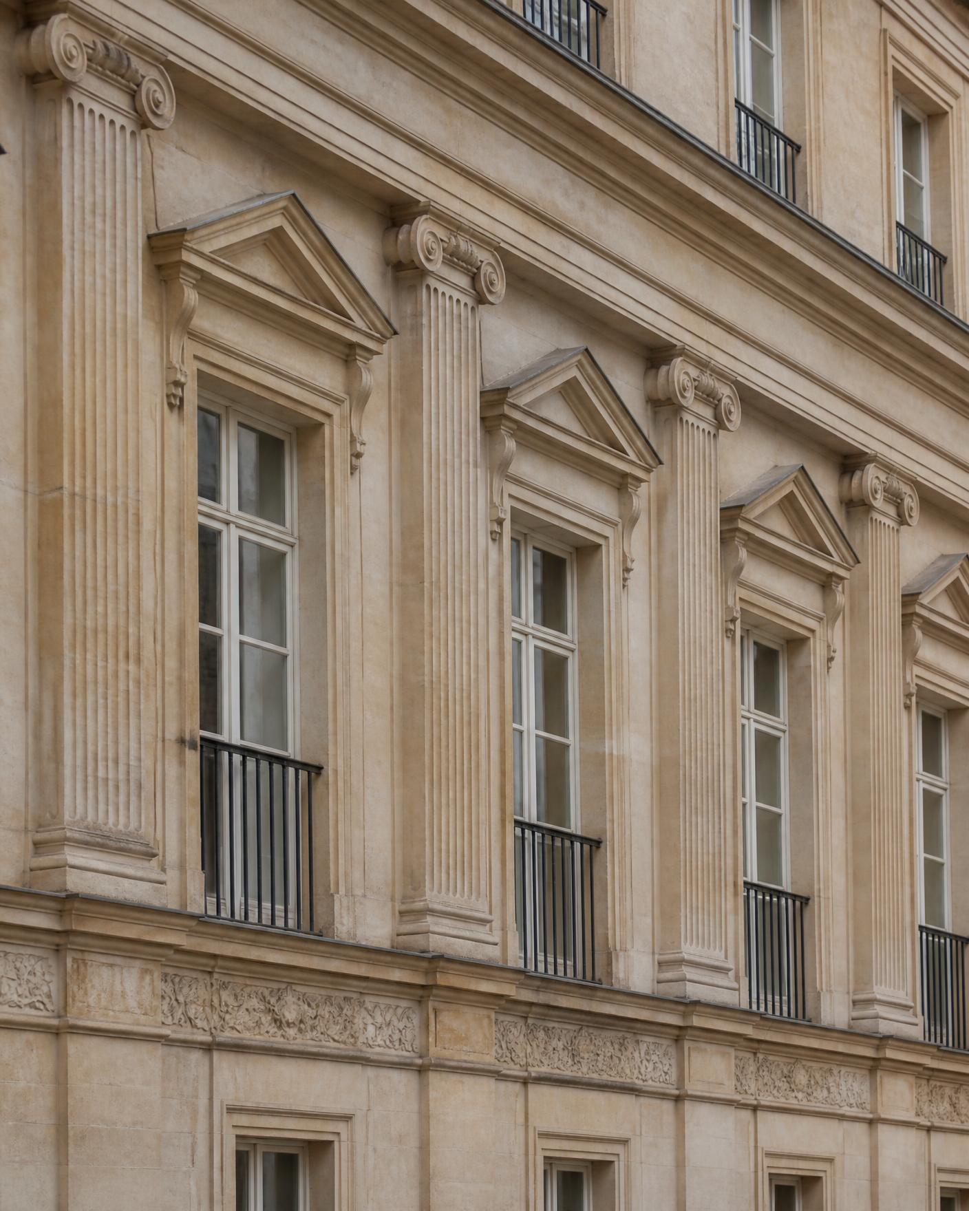 Classical Luxembourg stone façade with tall windows